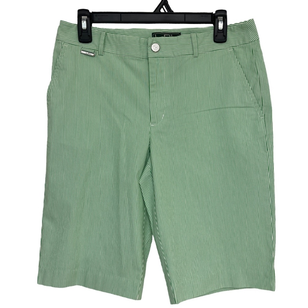 Ralph Lauren L-RL Lauren Active Shorts Women’s 6 Green & White Pin Striped